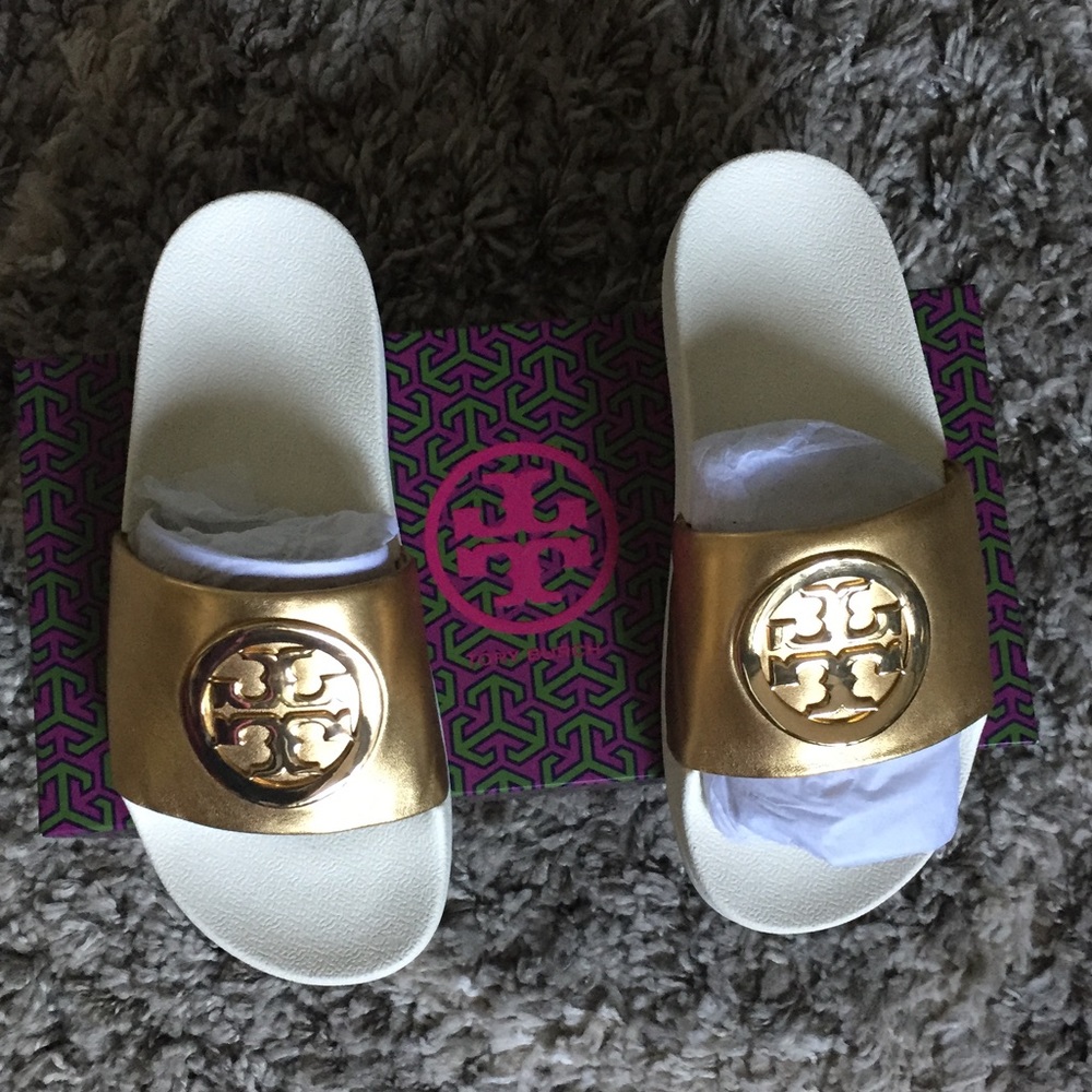 Tory Burch Gold Metallic Women’s Slides Size 5